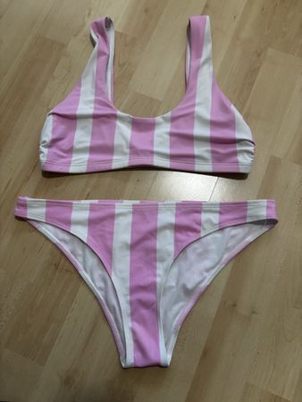 Süsser gestreifter Bikini Pink/Weiss Gr. M
