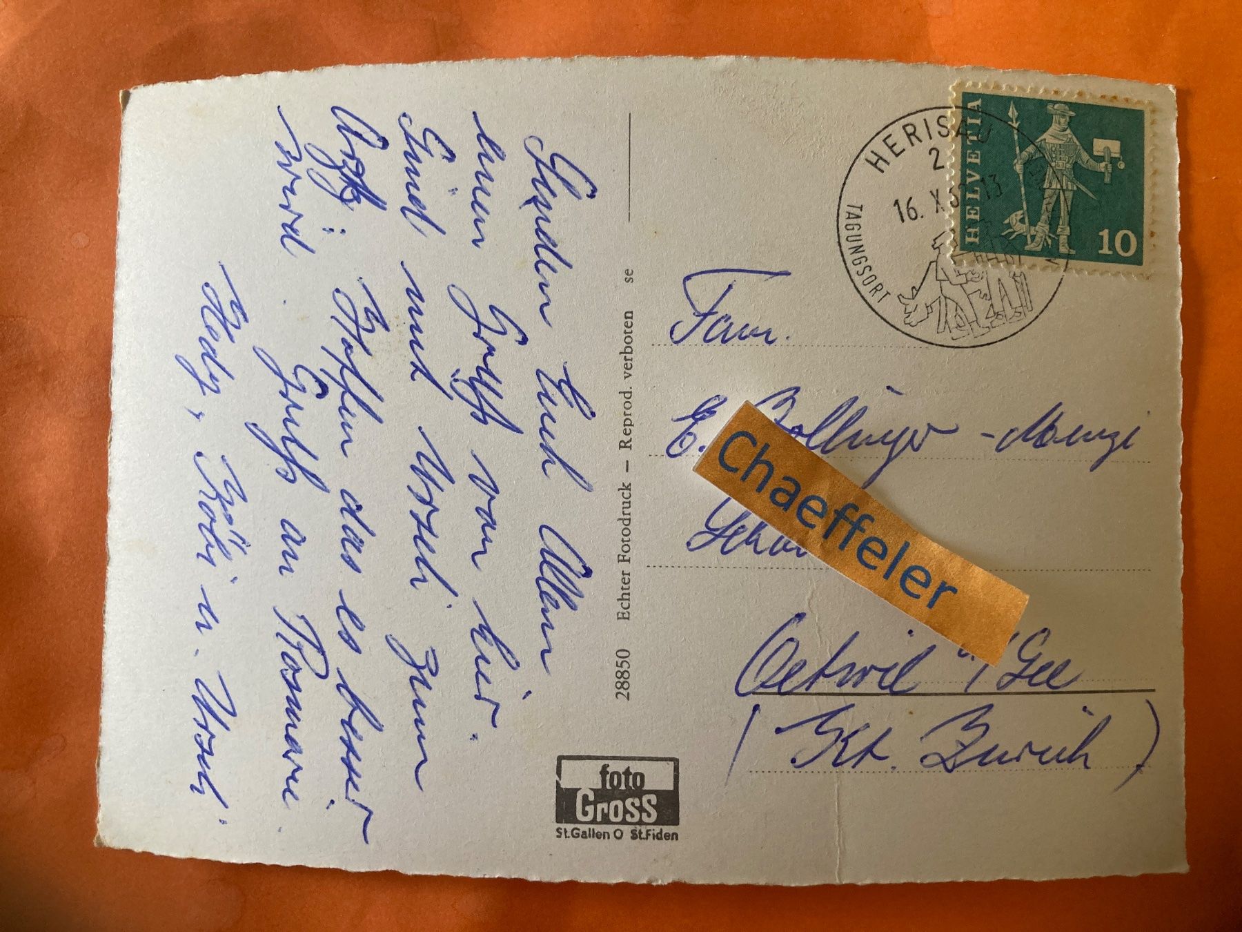 Ansichtskarten: 1962 Herisau (AR) – Gebraucht aus Zürich von Chaeffeler 1