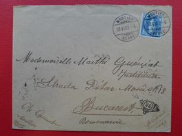 1903: 73E auf Brief: MOUTIER nach RUMÄNIEN +Posthornstempel!