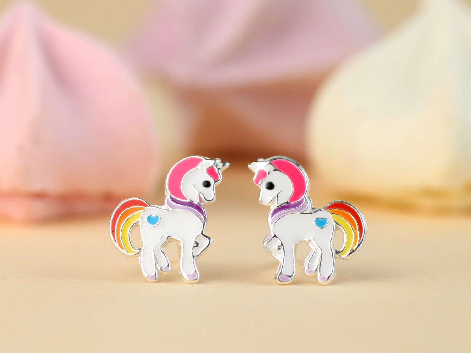 Orecchini pendenti & Orecchini a lobo: Kinder Ohrringe pinkes EINHORN 925 Silber – Nuovo e nell'imballaggio originale da Stallikon venduto da Bergli18