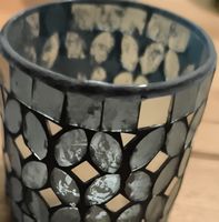 Windlicht, Teelichthalter, Mosaikglas, blau/silber, Neu!