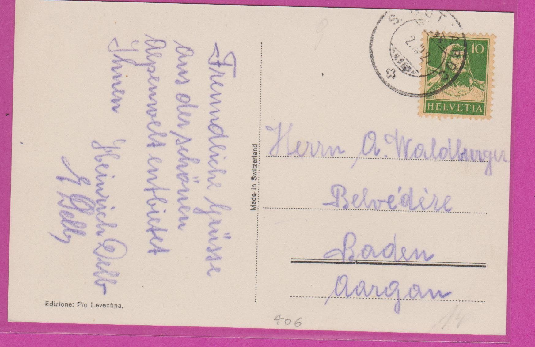 Cartoline postali: Faido    -    alte Ansichtskarte um 1920 – Usato da Vitznau venduto da Ropaku 1