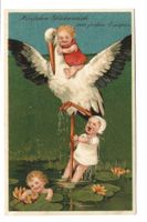 Herzlichen Glückwunsch - Geburt - Storch KInd - Präge-Litho