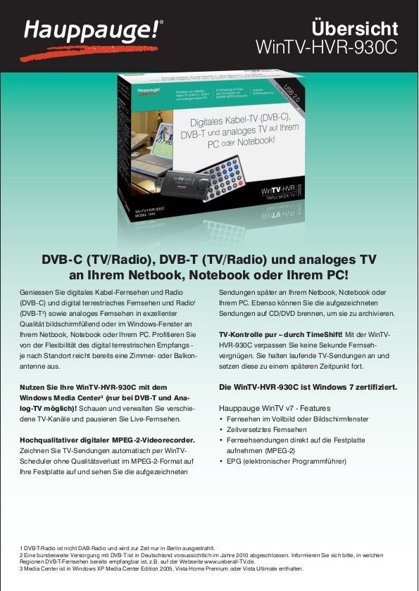 Chiavette USB: Hauptauge WinTV HVR 930C – Usato da Hubersdorf venduto da Gewonnen 8