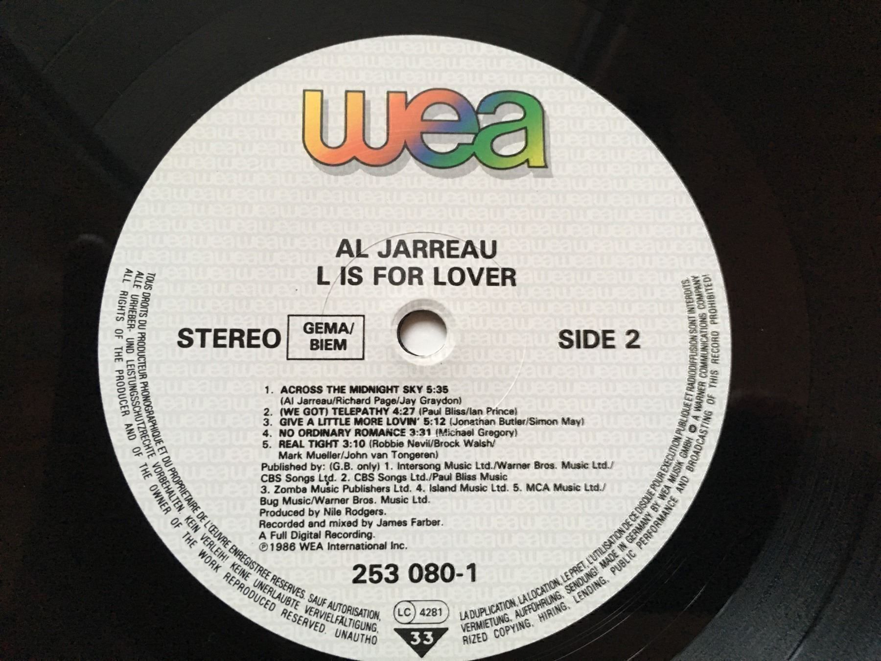 Dischi in vinile: Al Jarreau -L Is For Lover – Usato da Uster venduto da mojorisin01 2