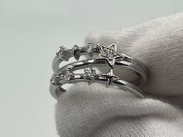Bague double rang étoiles strass en Argent 925