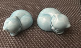 2 x Vintage Keramik-Katzenfiguren, hellblau, sehr süss!