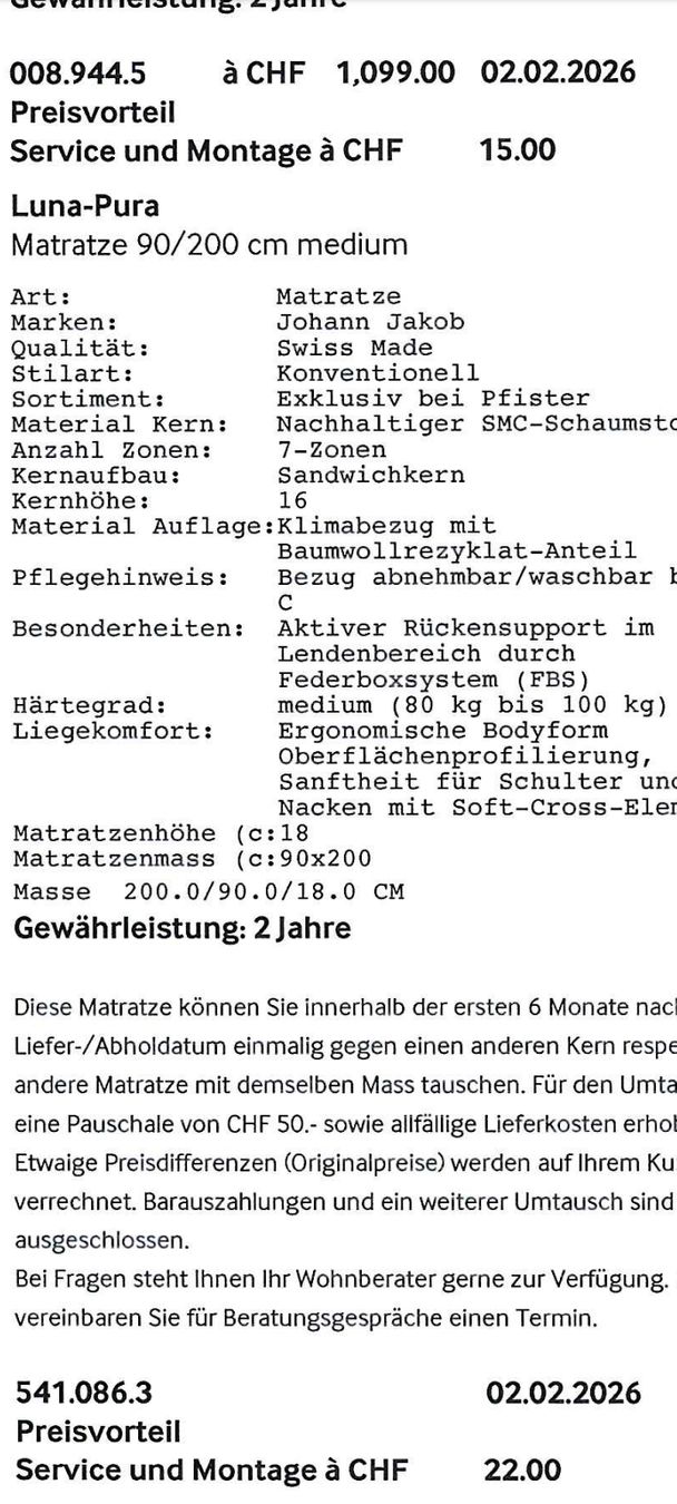 Pfister Materassi: Matratze neu von Pfister – Nuovo (secondo la descrizione) da Oberaegeri venduto da sve_xn9n 4