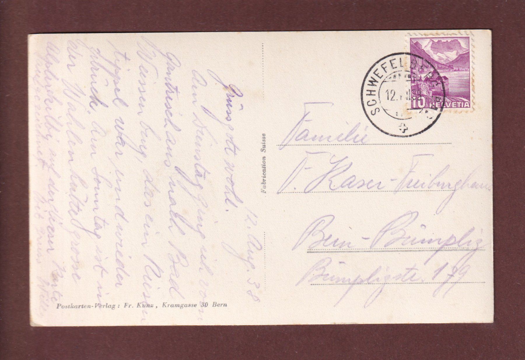 Cartoline postali: NÜNENEN - Gantrisch - 1938 – Usato da Pully venduto da nicecards 1