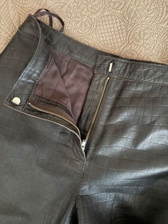 Dark Brown Leather Trousers - Croco Press