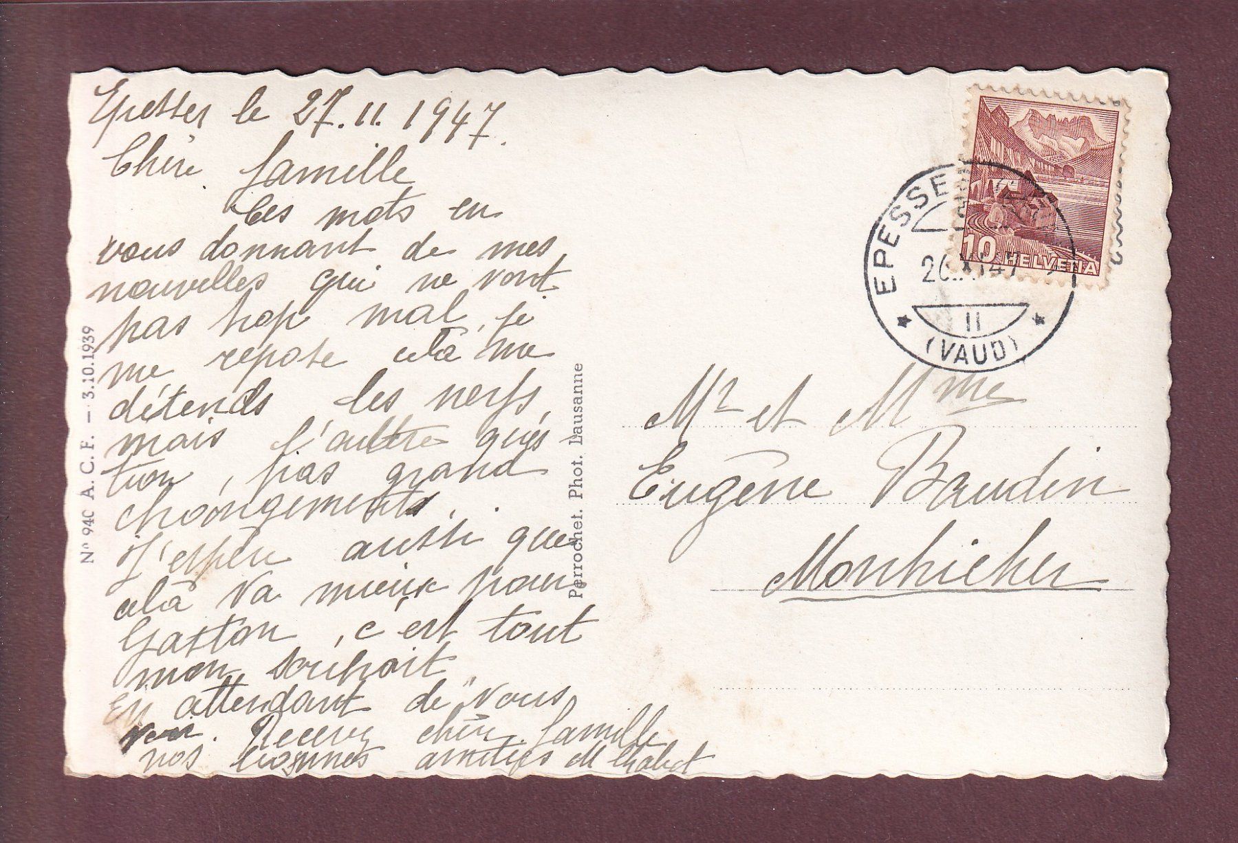 Cartoline postali: LAC LEMAN - Route de la Corniche - 1947 – Usato da Pully venduto da nicecards 1