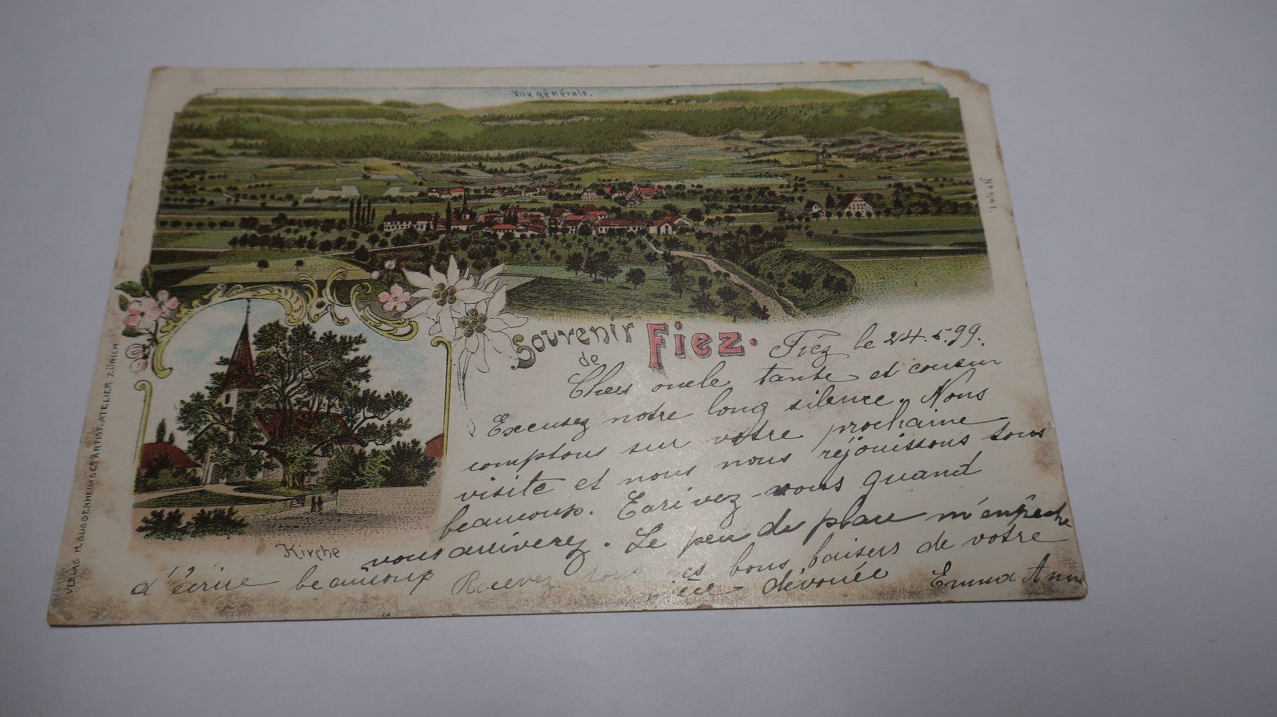 Cartoline postali: Souvenir de Fiez  1899 – Difettoso da Cormoret venduto da Pascalll2001 1