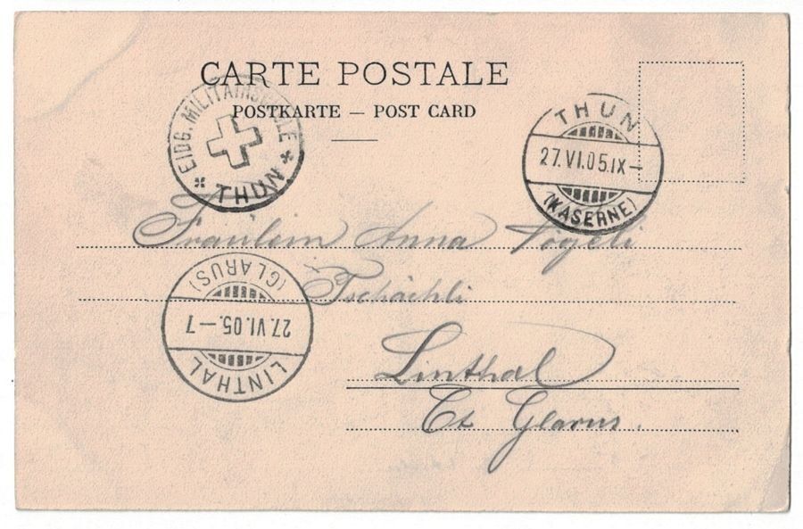 Ansichtskarten: Thun, Generalansicht, gelaufen Feldpost 1905 – Gebraucht aus Frauenfeld von POML 1
