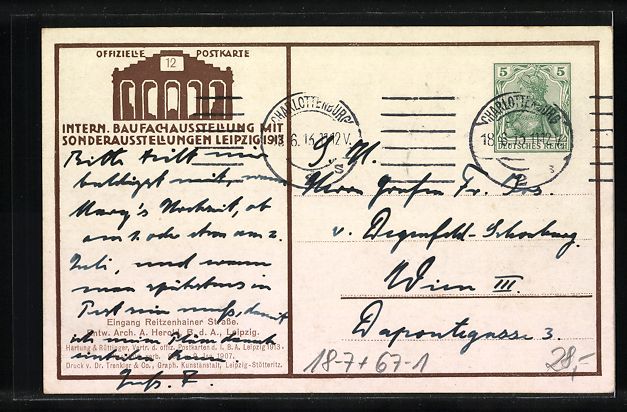 Cancelleria postale: Leipzig, Intern. Baufachausstellung 1913 – Usato da Berlin venduto da bartko-reher 1
