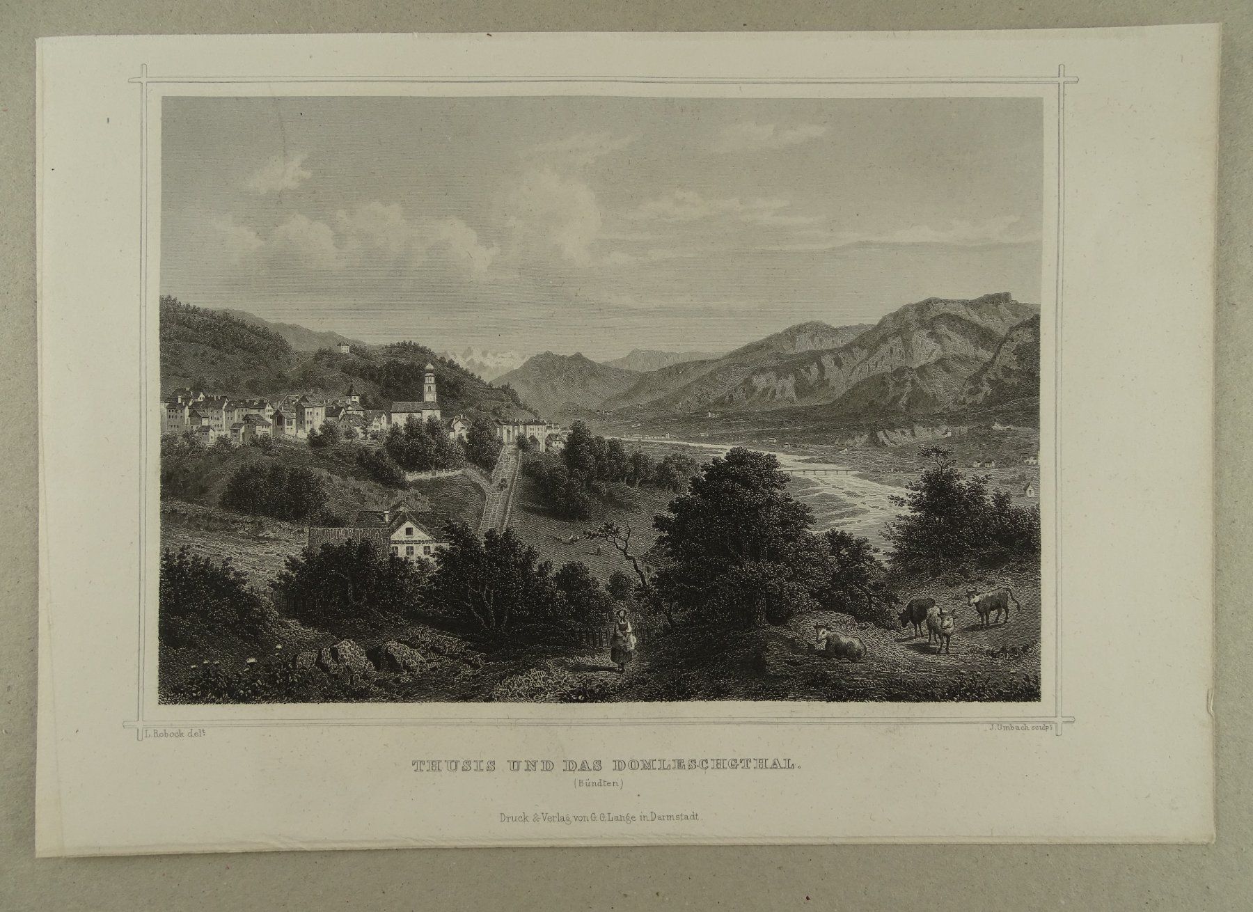 Incisioni: THUSIS, STAHLSTICH NACH ROHBOCK 1870 – Usato da Grüningen venduto da Kartensammler