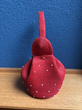 Sac retro vintage - forme aumônière rouge à pois blancs