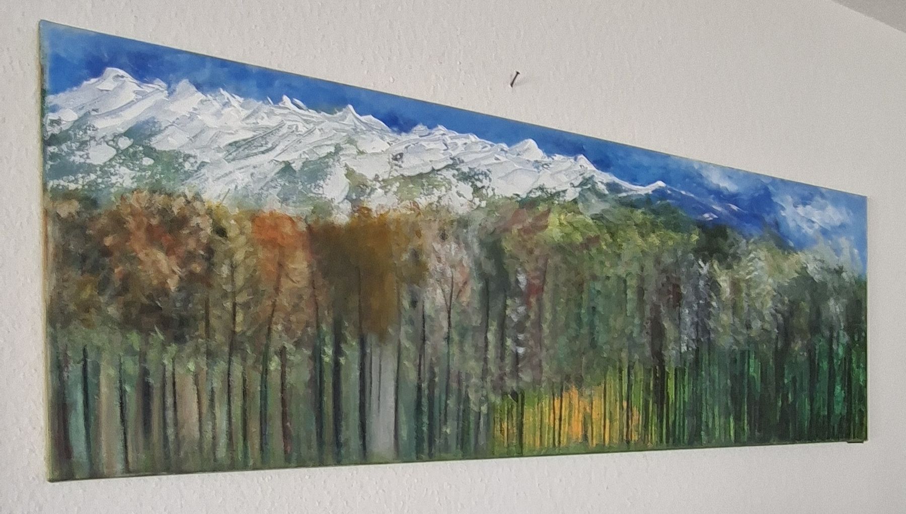 Tableaux: Gemälde " Höhenwald" handmade 40×120 – Neuf (Voir description) à Riehen par Steinbock1970 1