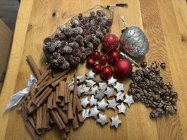 Christmas decoration- Baubles, cones and Cinnamon sticks!