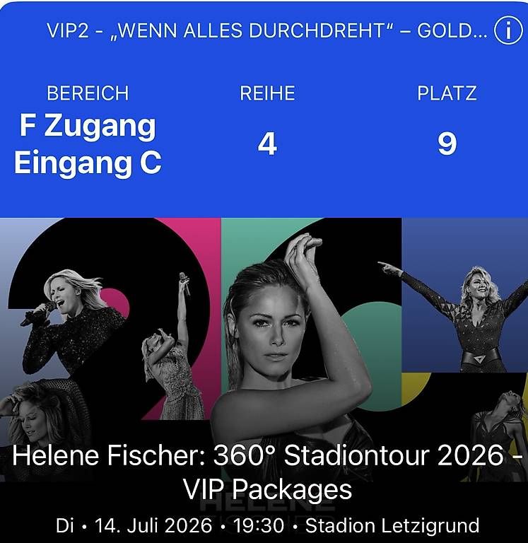 Biglietti: Helene Fischer VIP2 -  2 Karten  – Usato da Diessenhofen venduto da deu_5fnl
