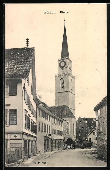 Cartoline postali: Bülach, Ortspartie mit Blick zur Kirche – Usato da Berlin venduto da bartko-reher