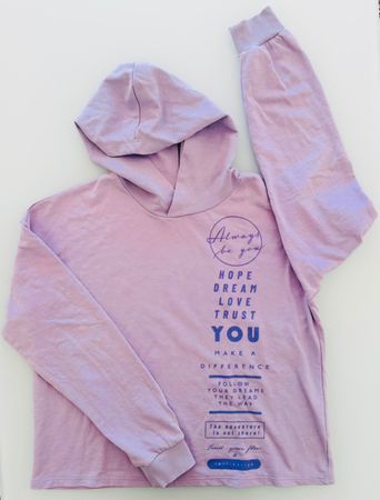 Mädchen Pullover mit Kapuze und Spruch - Guter Zustand!