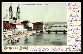 AK Zürich, Grossmünster und die Alpen