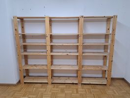 Drei Regalreihen  aus Holz je  3-teilig, guter Zustand