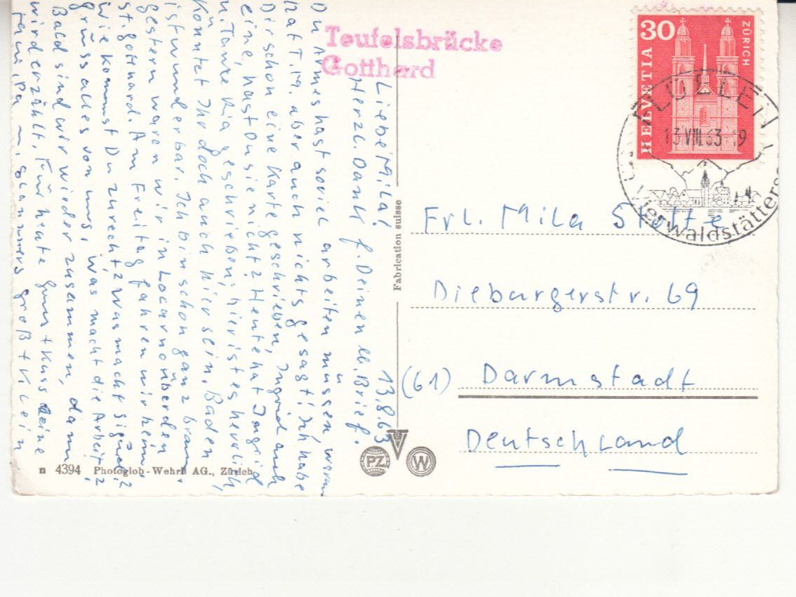 Cartoline postali: San Gottardo Tremola 1963 – Usato da Bürglen TG venduto da StampGraf 1