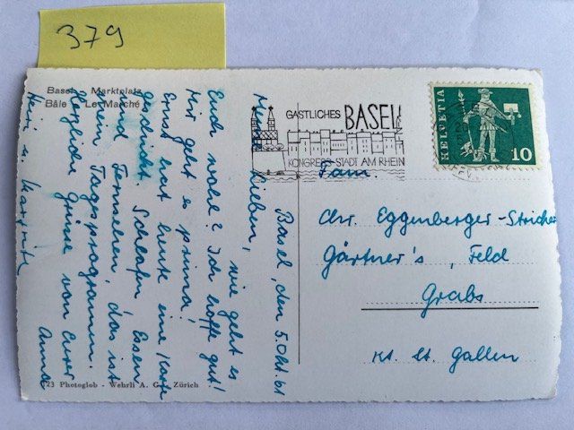 Cartes postales: Postkarte Basel Marktplatz, 1961 – D'occasion à Niederwil AG par dahu75 1