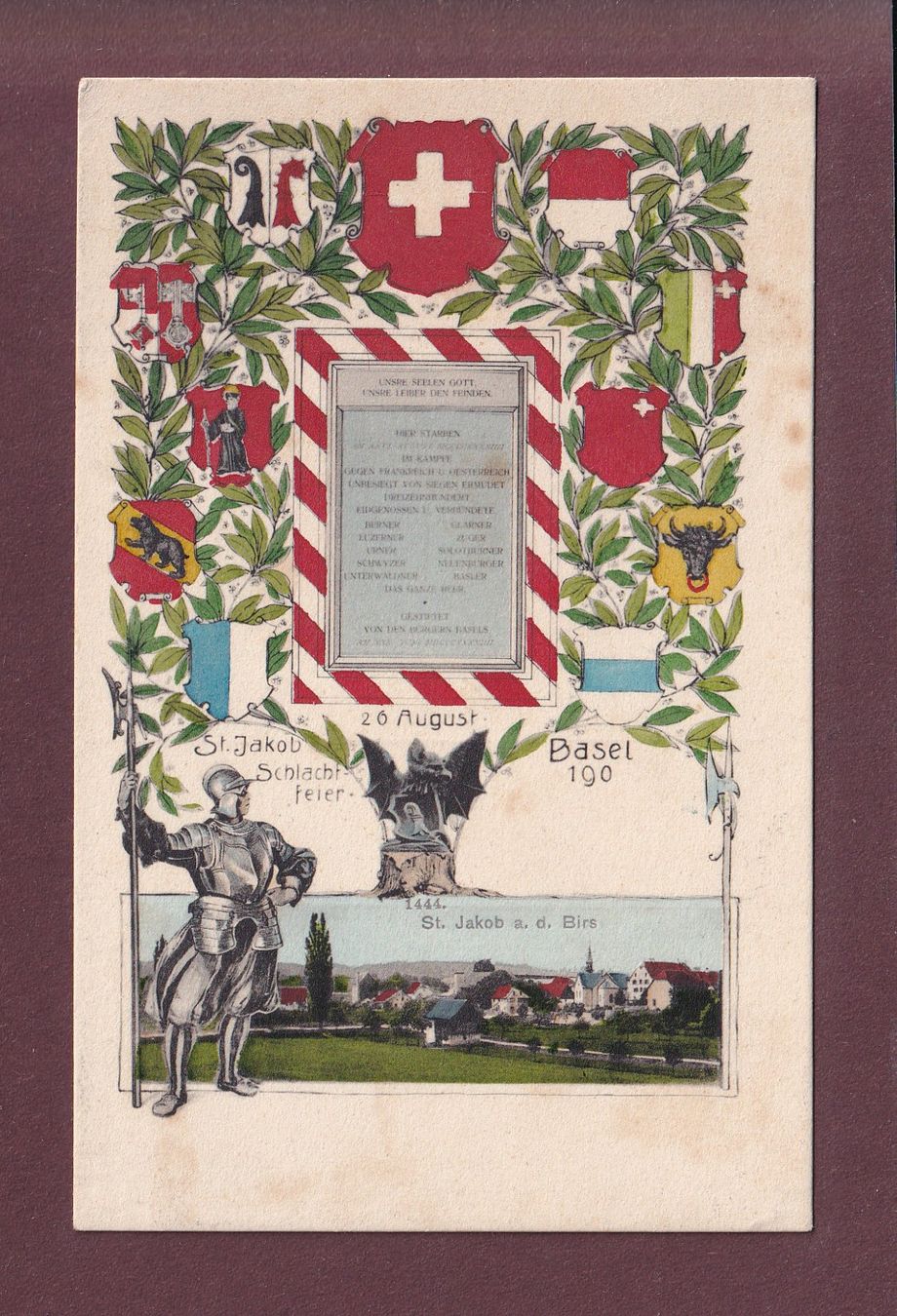 Cartoline postali: BASEL - ST. JAKOB Schlacht-Feier – Usato da Pully venduto da nicecards