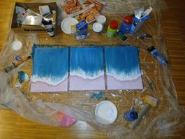 3er Set Strandbilder, handgemalt, Sommerdeko, Unikat
