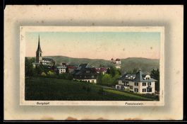 AK Burgdorf, Pestalozzistrasse mit Wohnhäusern und Kirche