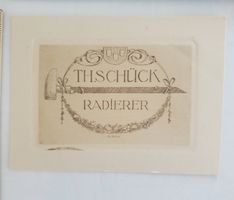 Th. Schück Radierer, frühe Grafik, Visitenkarte, Rarität