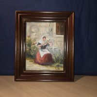 Ölgemälde auf Leinwand, antikes Motiv mit Holzrahmen