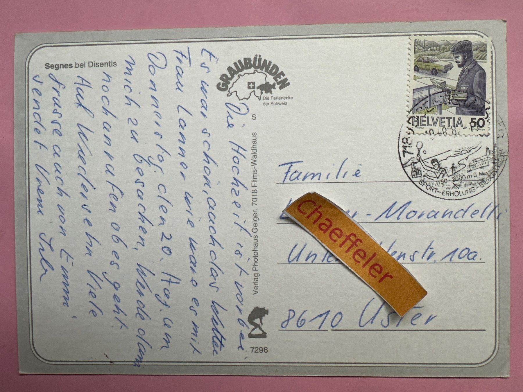 Cartoline postali: Segnes bei Disentis – Usato da Zürich venduto da Chaeffeler 1