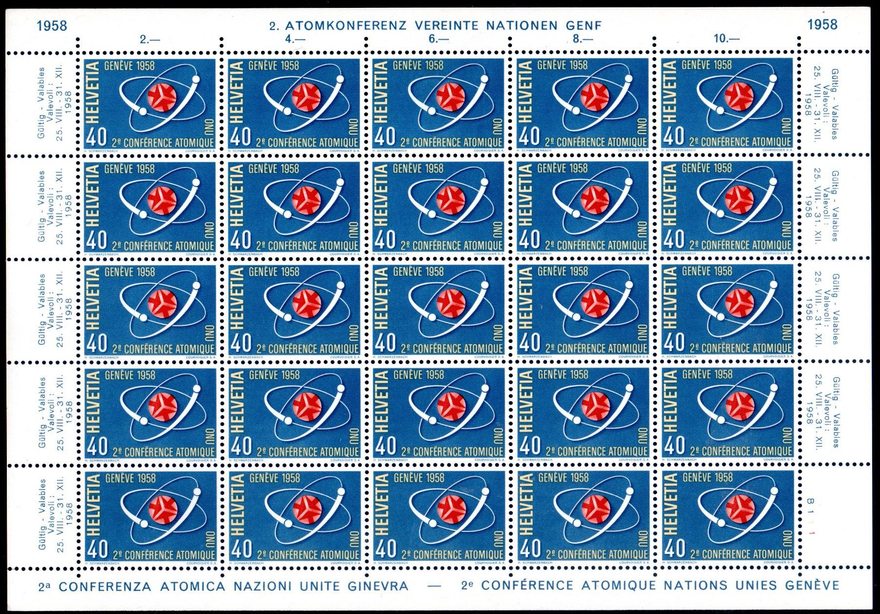 Alle Briefmarken: ATOMKONFERENZ IN GENF 1958 BOGEN ** POSTFRISCH ** - EB14 – Neu (gemäss Beschreibung) aus Losone von EM2019