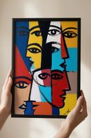 Quadro astratto volti colorati tela 50x70  nuovo ARCAOS.ART