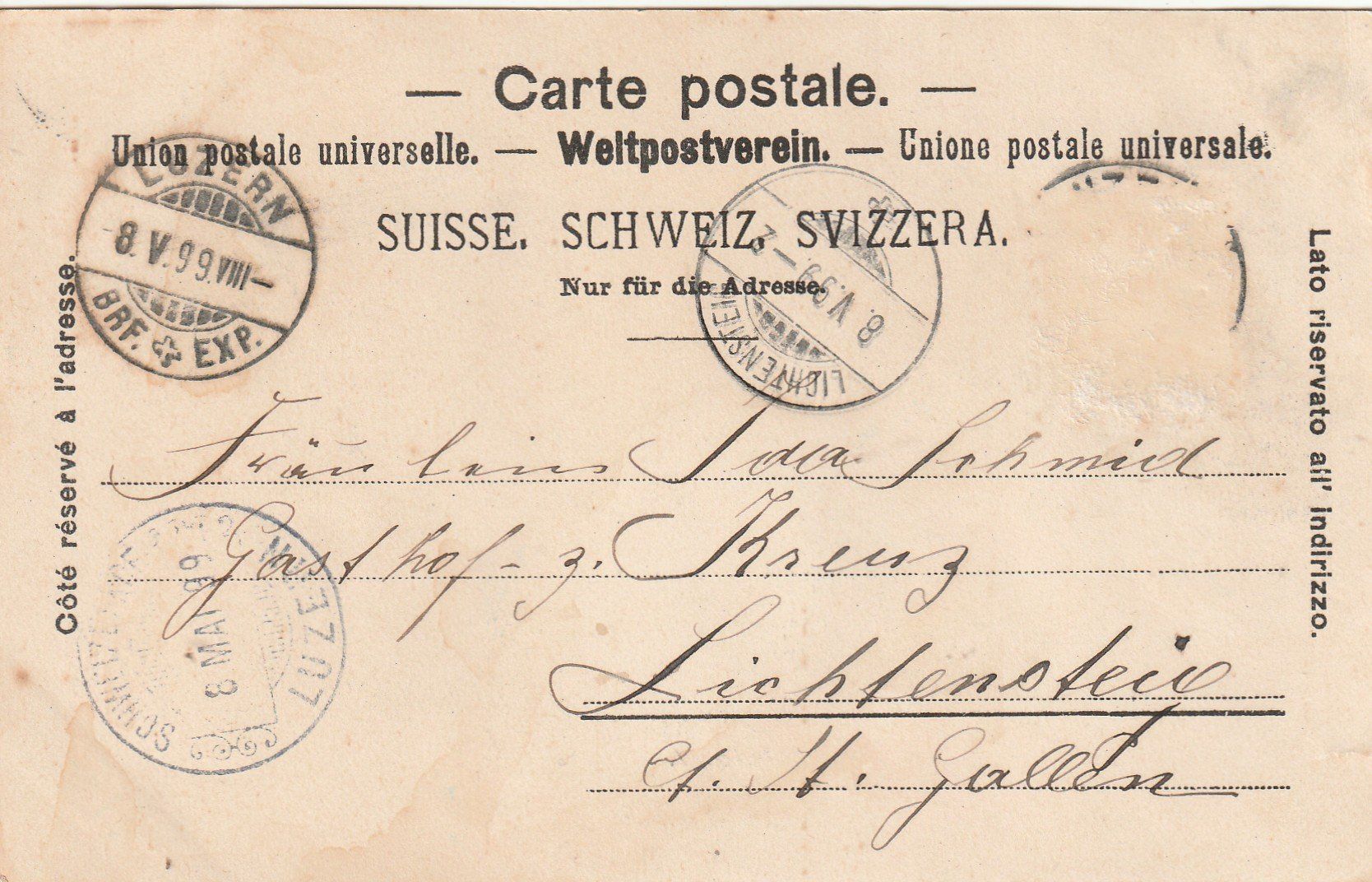 Ansichtskarten: AK  Luzern Schweizerhofquai 1899 – Gebraucht aus Rupperswil von Ema10 1