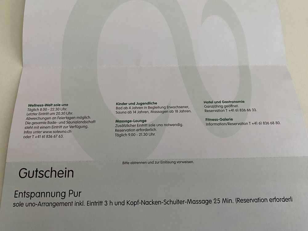Gutschein Sole Uno Entspannung Pur (2 Stk.) (Neu und originalverpackt ...
