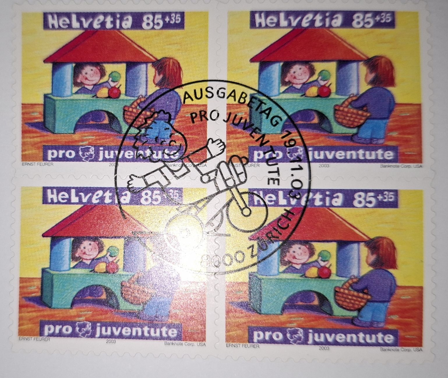 Tutti i francobolli: Pro Juventute FDC 4er Blocks 2003 – Usato da Balgach venduto da SIMEON27 4