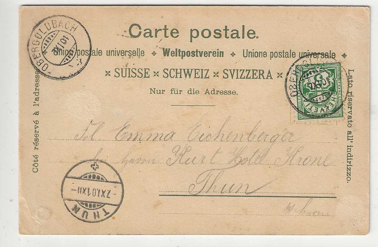 Cartoline postali: Grosshöchstetten, Litho, 1901 – Usato da Spiez venduto da Niesen20 1