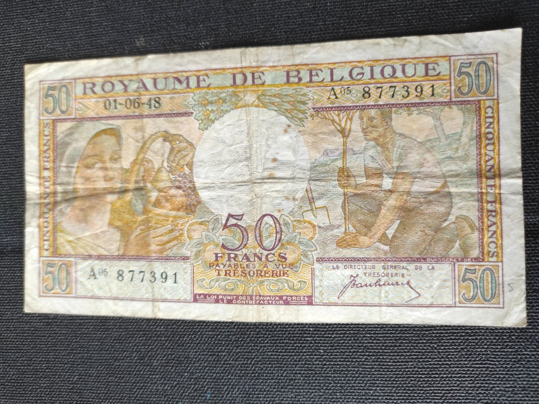 Banconote: 50 francs Belgique 1948 – Usato da Couvet venduto da lulul