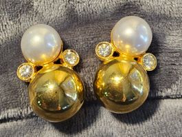 Schicke Vintage Gold/Perle Ohrclips, W-Germany 80er Jahre