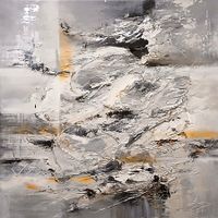 Originalgemälde auf Leinwand 60x60 cm, silbrige Texturen!