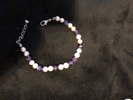 Echte Perlenarmband mit Amethyst