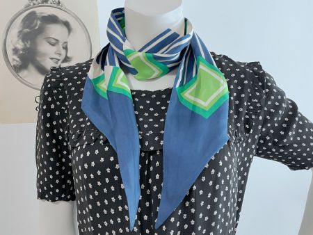 Schal Seide blau-grün-weiss VINTAGE 1960s
