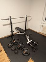 120Kg OlympiaLanghantel+Hantelbank+30kg Kurzhantel+Squatrack