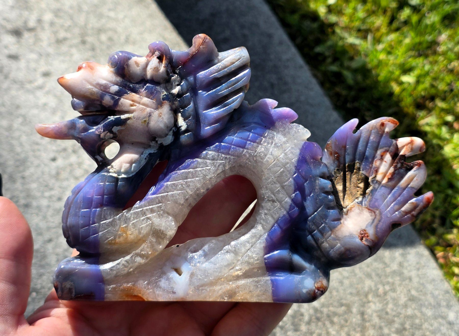 Minerali & Pietre curative: HQ Blauer Blumenachat Drache C 296g – Nuovo e nell'imballaggio originale da Matzingen venduto da Shay_Crystalz
