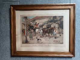 Kutschen Szene, gerahmter Stich, A Change at the Red Lion