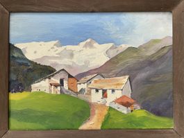 Ancien tableau K.P 35 paysage des Alpes montagne Peinture